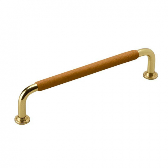 Handle 1353 - 128mm - Polished Brass/Nature Leather Wrapped in the group Cabinet Handles / Color/Material / Leather at Beslag Online (330745-11)