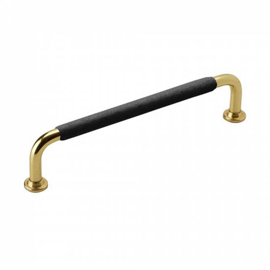 Handle 1353 - 128mm - Polished Brass/Black Leather Wrapped in the group Cabinet Handles / Color/Material / Leather at Beslag Online (330747-11)