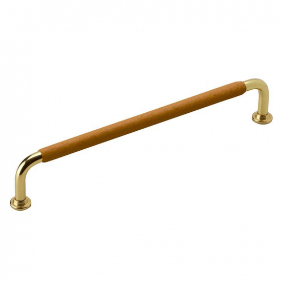 Handle 1353 - 192mm - Polished Brass/Nature Leather Wrapped in the group Cabinet Handles / Color/Material / Leather at Beslag Online (330765-11)