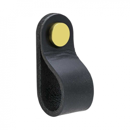 Loop Round - Black Leather/Brass in the group Cabinet Knobs / Color/Material / Leather at Beslag Online (333221-11)
