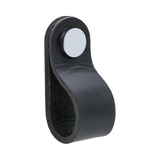 Loop Round - Black Leather/Chrome in the group Cabinet Knobs / Color/Material / Leather at Beslag Online (333223-11)