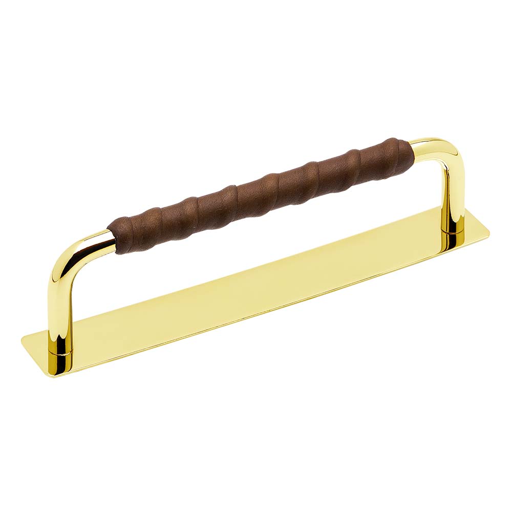 Handle Royal Deluxe - 128mm - Polished Brass/Brown Leather in the group Cabinet Handles / Color/Material / Brass at Beslag Online (336230-11)