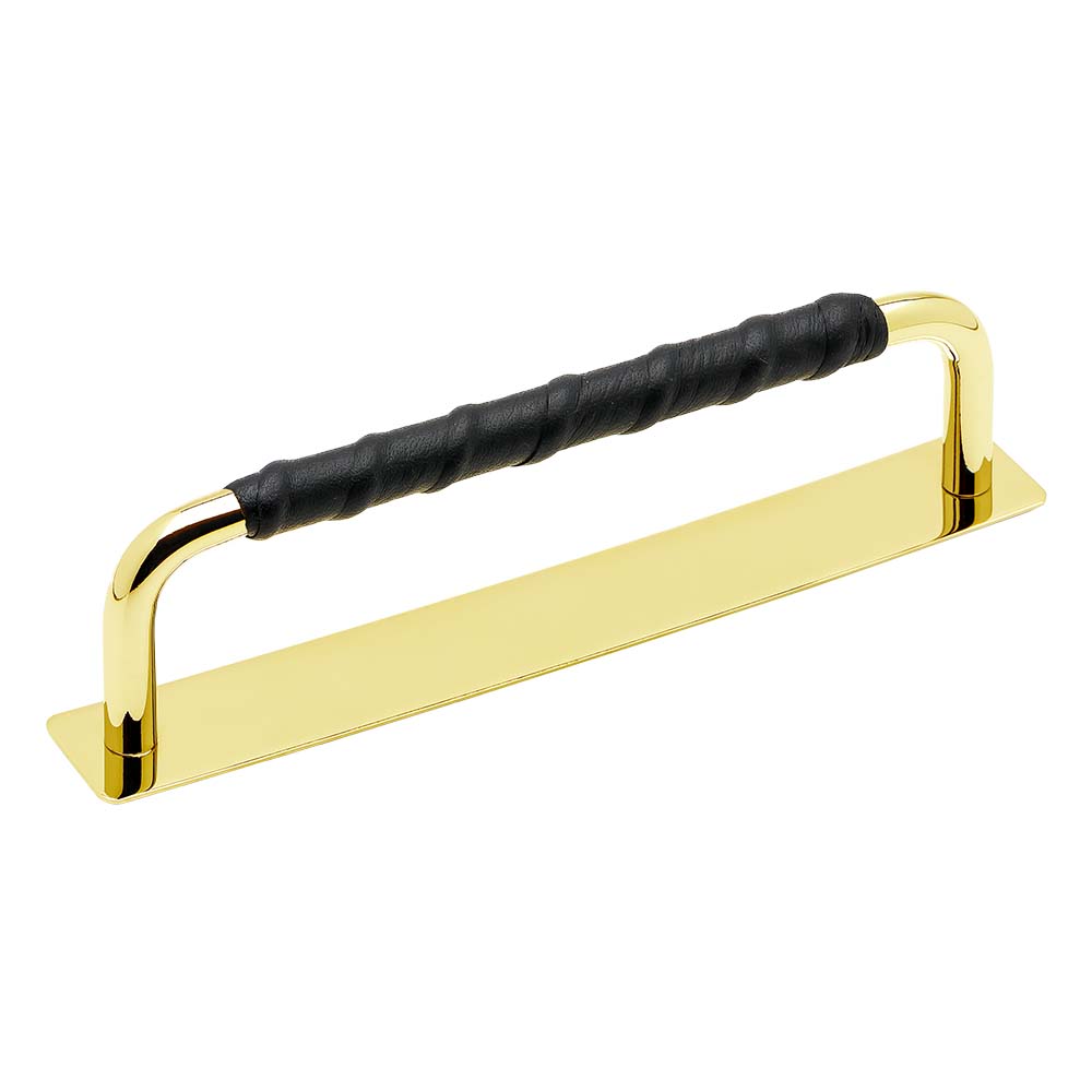 Handle Royal Deluxe - 128mm - Polished Brass/Black Leather in the group Kitchen Handles / Color/Material / Brass at Beslag Online (336231-11)