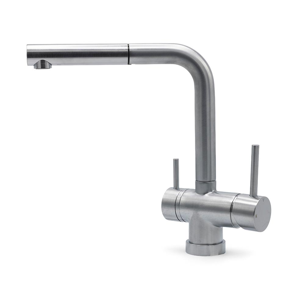 Kitchen Mixer Tap London - Pull-Out Spout - Old Silver