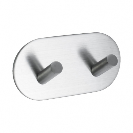 Base 100 2-Hook - Brushed Stainless Steel Finish in the group Bathroom Accessories / All Bathroom Accessories / Self Adhesive Hooks  at Beslag Online (60507-21)