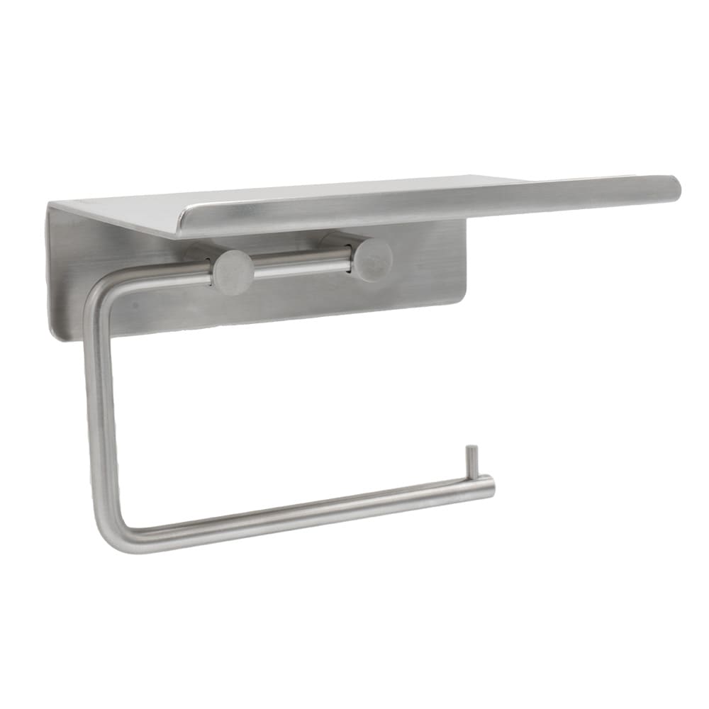 Base Toilet Roll Holder With Shelf - Brushed Stainless Steel in the group Bathroom Accessories / All Bathroom Accessories / Toilet Roll Holder at Beslag Online (60606-41)