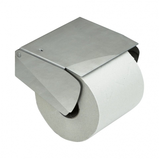 Solid Paper Holder With Lid - Brushed Stainless Steel Finish in the group Bathroom Accessories / All Bathroom Accessories / Toilet Roll Holder at Beslag Online (620027)