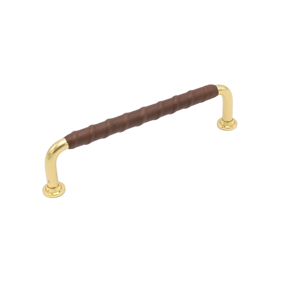 Handle 1353 - Polished Brass/Brown Leather in the group Kitchen Handles / Color/Material / Leather at Beslag Online (hdt-1353-P-massing-brun)