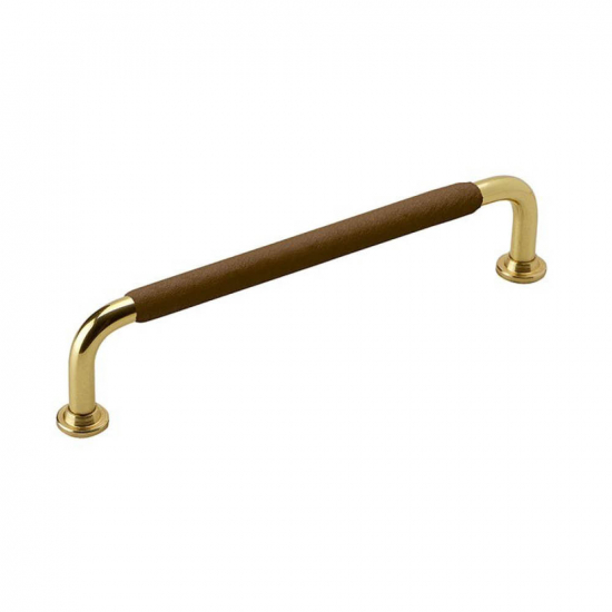 Handle 1353 - Polished Brass/Brown Leather Wrapped in the group Kitchen Handles / Color/Material / Leather at Beslag Online (htg-1353-brunt-massing)