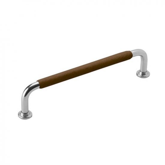 Handle 1353 - Nickel Plated/Brun Leather Wrapped in the group Cabinet Handles / Color/Material / Leather at Beslag Online (htg-1353-lader-krom-brunt)