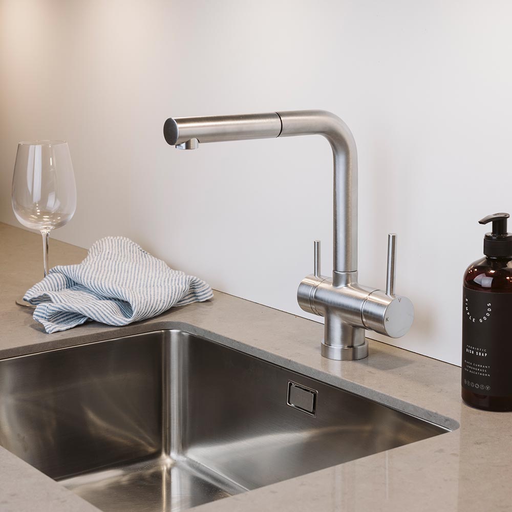 Kitchen Mixer Tap London - Pull-Out Spout - Old Silver