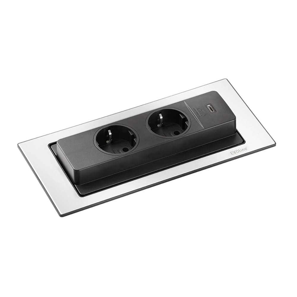 Power Socket Backflip 2 & 1 USB-C - Stainless Look