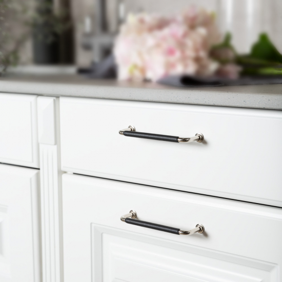 Handle 1353 - Polished Brass/Black Leather Wrapped