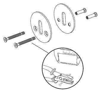 Installation steps 1 to 3 for the key plate on a door handle with visible screw
