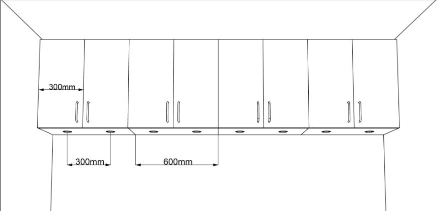 Spotlight spacing on kitchen doors 300 mm wide
