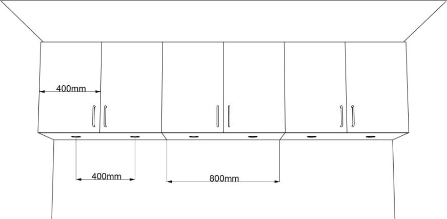 Spotlight spacing on kitchen doors 400 mm wide