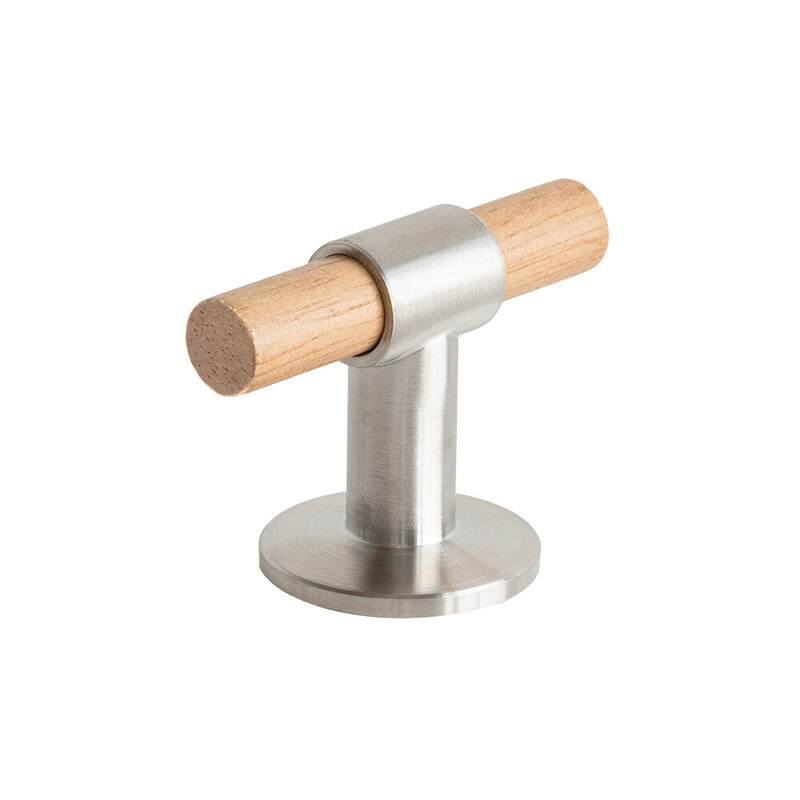 T knob Uniform in oak and brushed stainless steel