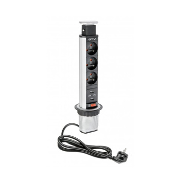 Power Column 60mm 3pcs 230V Socket 2pcs USB – Silver