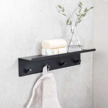 Bathroom hook rack with shelf Base - Matte Black