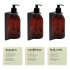 Shower Package Premium - Matte Black soap pump set with brown pump bottle, base soap pump holder, and labels in beige color